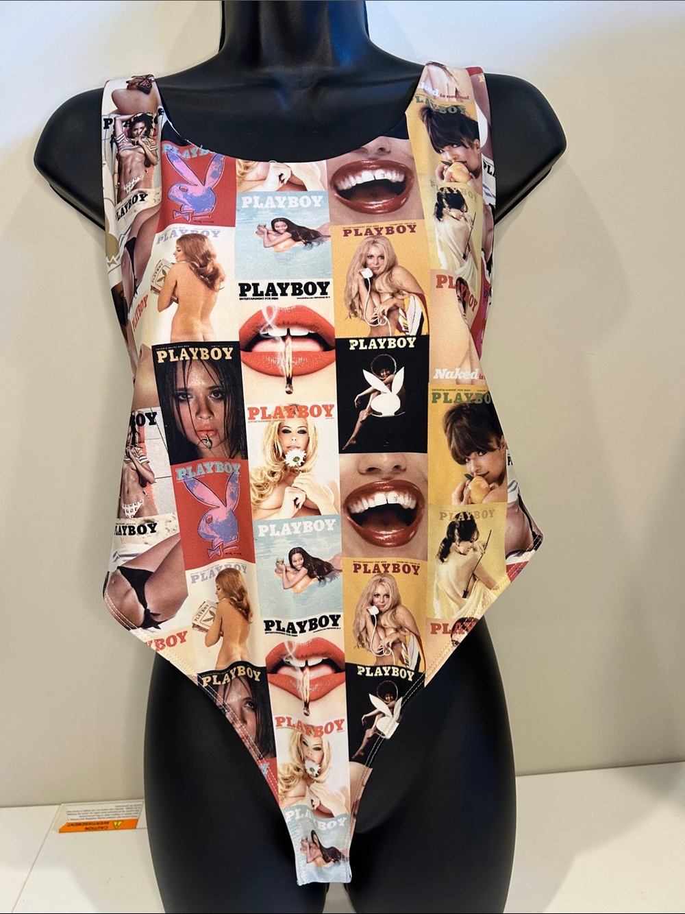 Playboy Vintage Magazine Cover Collage Bodysuit Swimsuit XL
